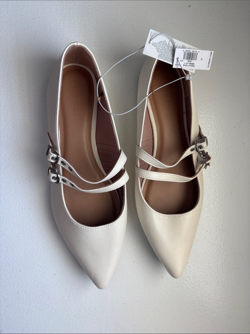 Old Navy Cream Pointed-Toe Double-Strap Flats